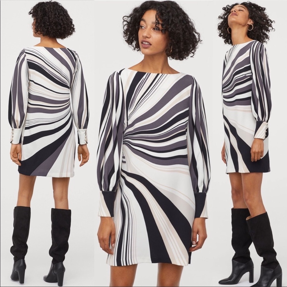 7x HP 🎉 Richard Allen H & M Dress Boatneck Mini Sheath Design Swirl Dress